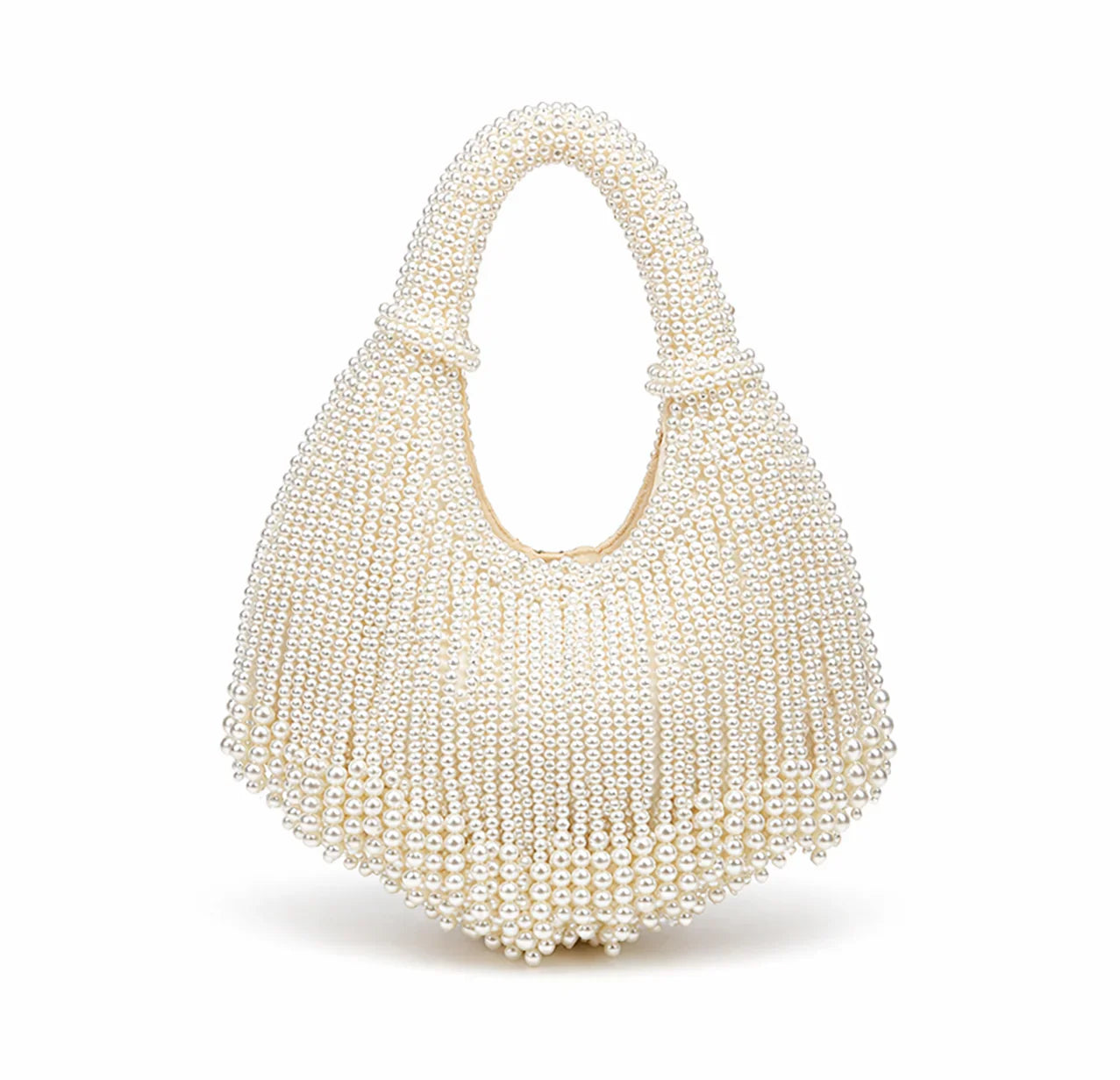 Women white shoulder bag with pearl beading and beaded detail