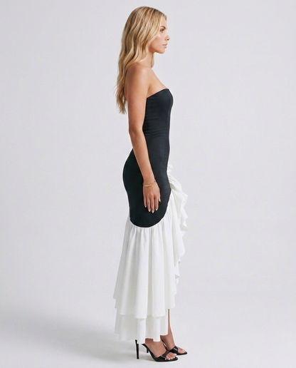 Eloise Ruffle Maxi Dress - Black and White