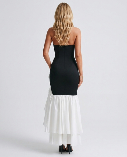 Eloise Ruffle Maxi Dress - Black and White