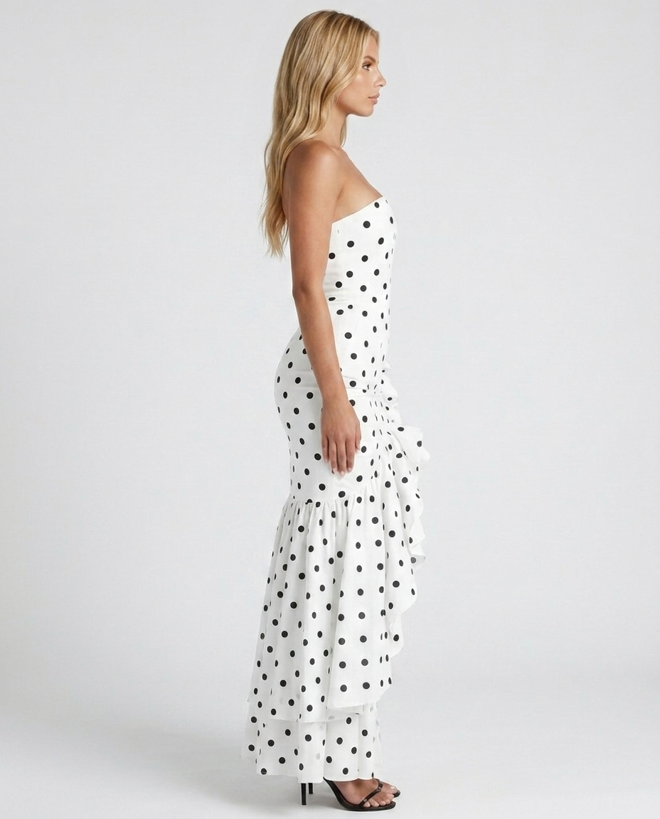 Eloise Ruffle Maxi Dress - Black Polka Dot