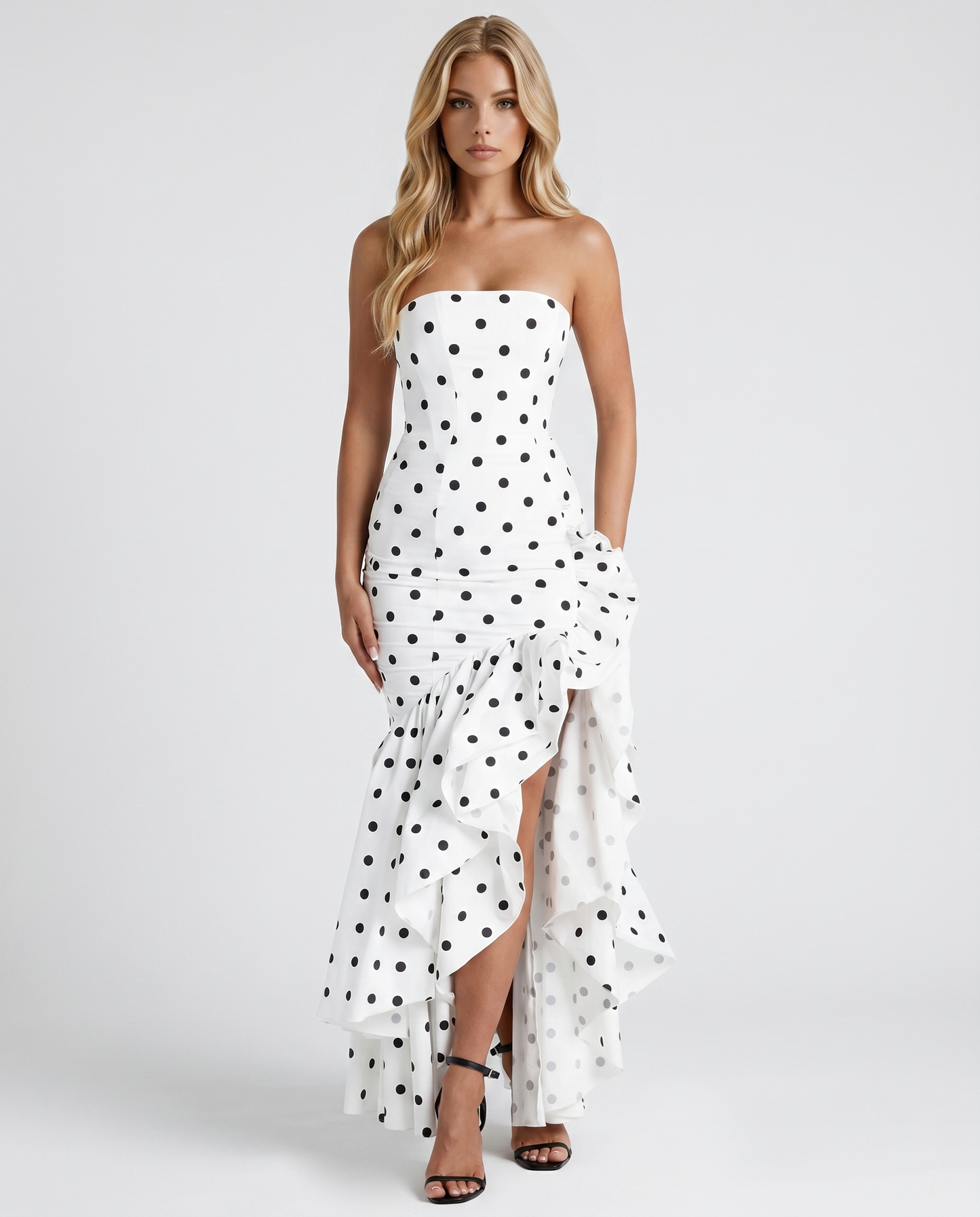 Eloise Ruffle Maxi Dress - Black Polka Dot