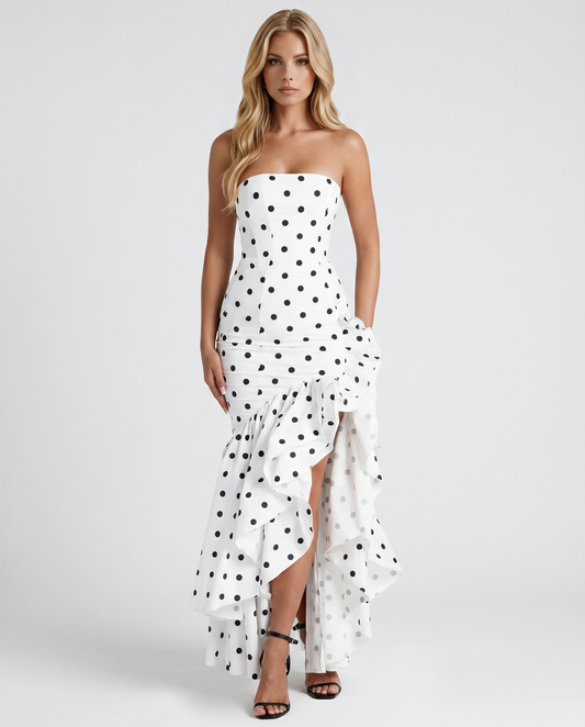 Eloise Ruffle Maxi Dress - Black Polka Dot
