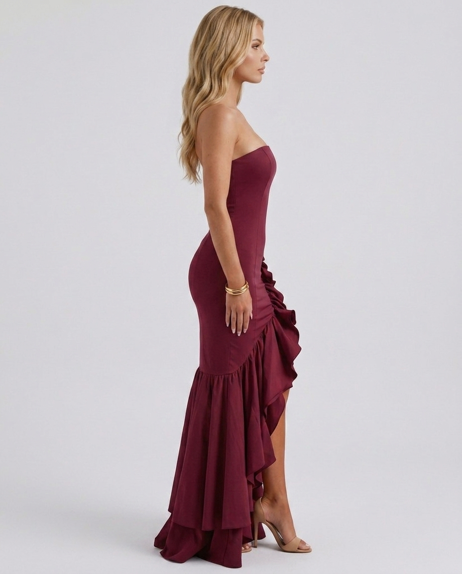 Eloise Ruffle Maxi Dress - Burgundy