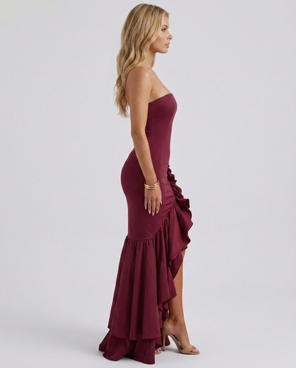 Eloise Ruffle Maxi Dress - Burgundy