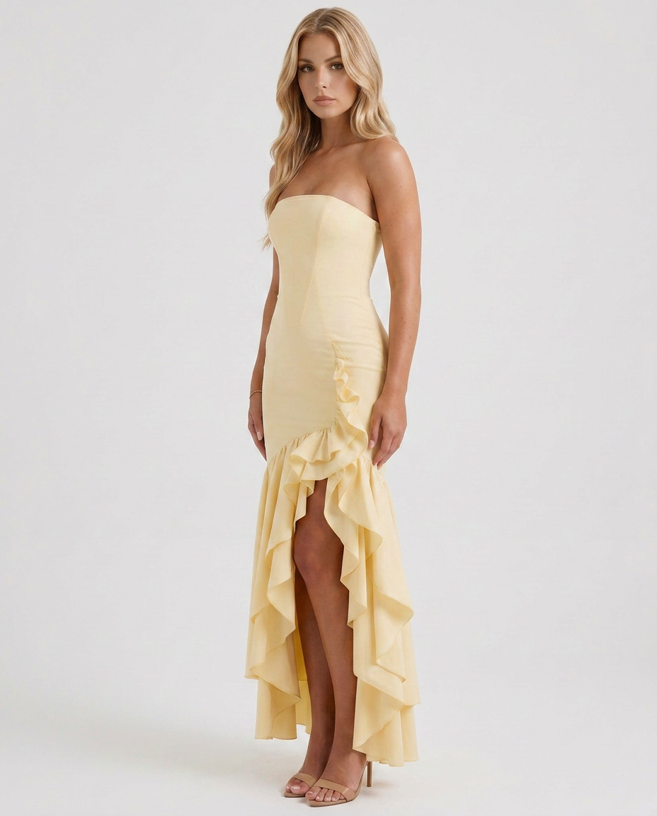 Eloise Ruffle Maxi Dress - Lemon