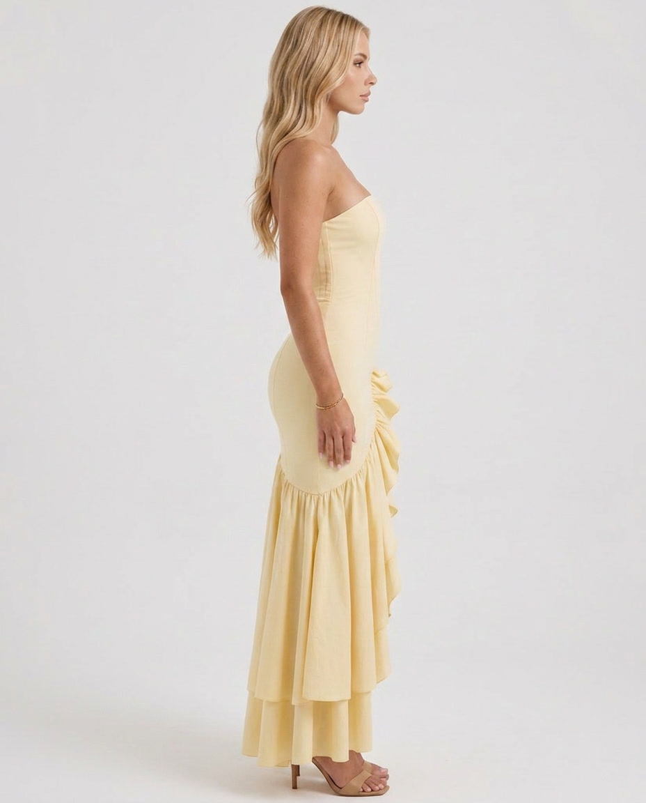 Eloise Ruffle Maxi Dress - Lemon