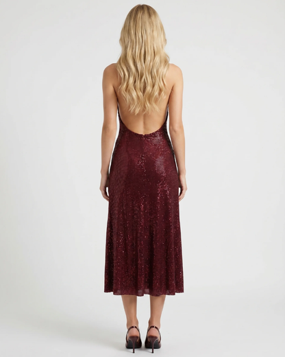 Emily Sequin Midi Dress - Burgundy