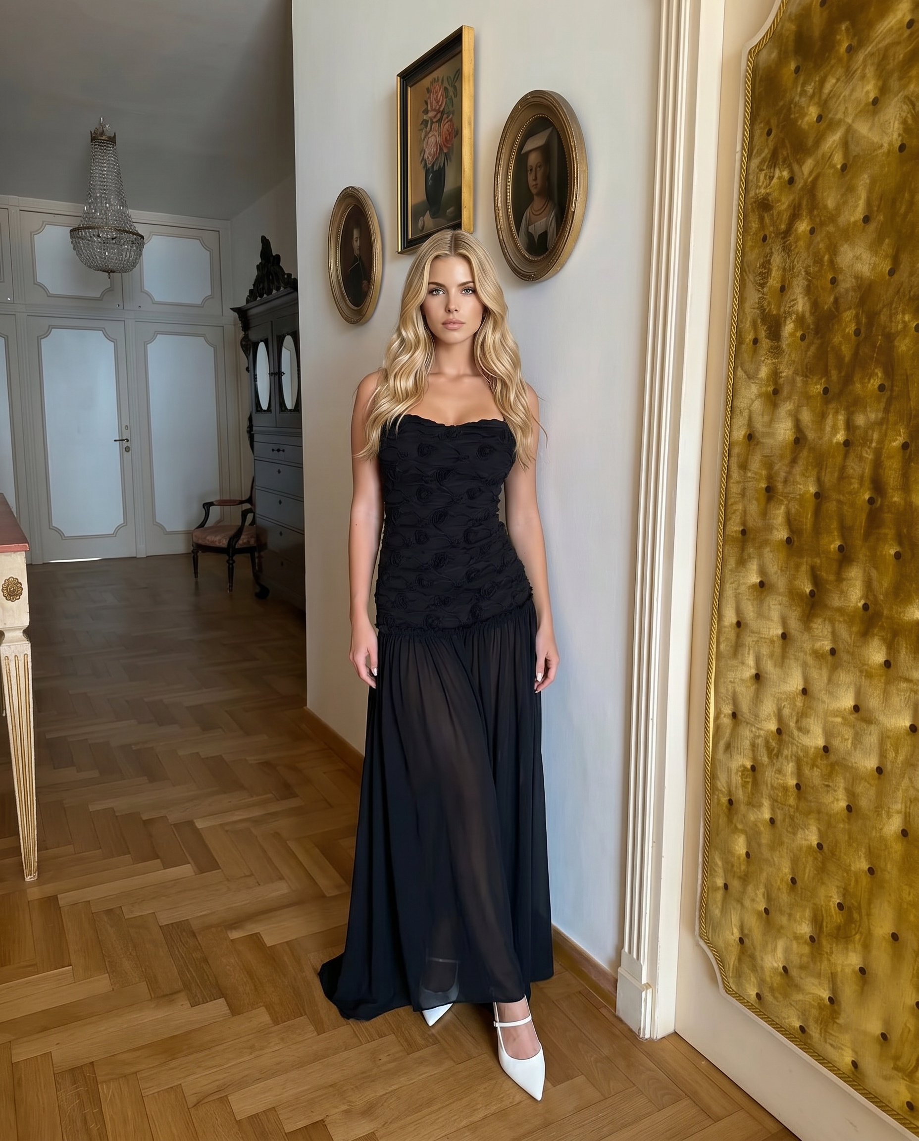 Esmaralda Ruched Strapless Maxi Dress - Black - M - Fashion