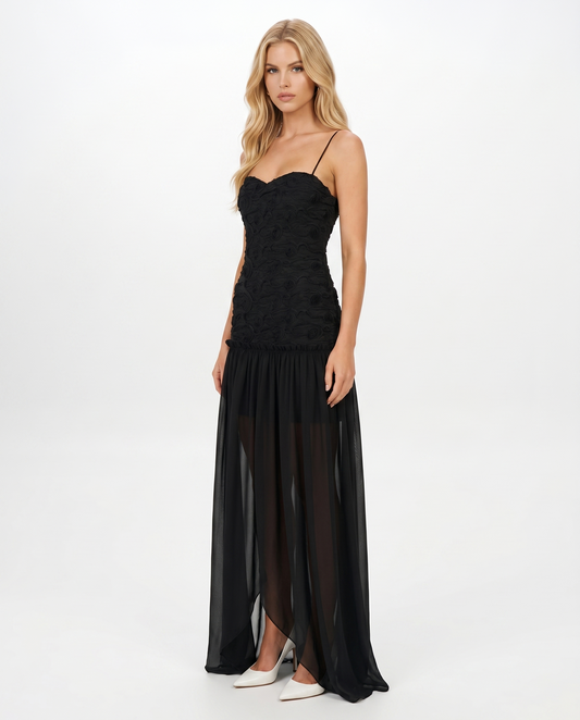 Esmaralda Ruched Strapless Maxi Dress - Black