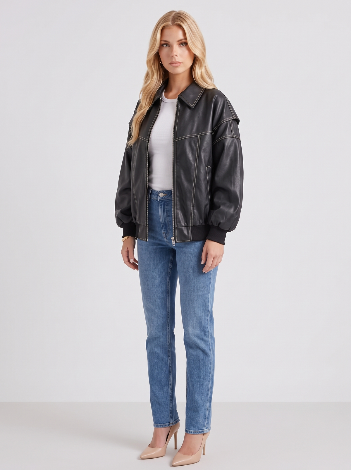 Esme Leather Bomber - Black