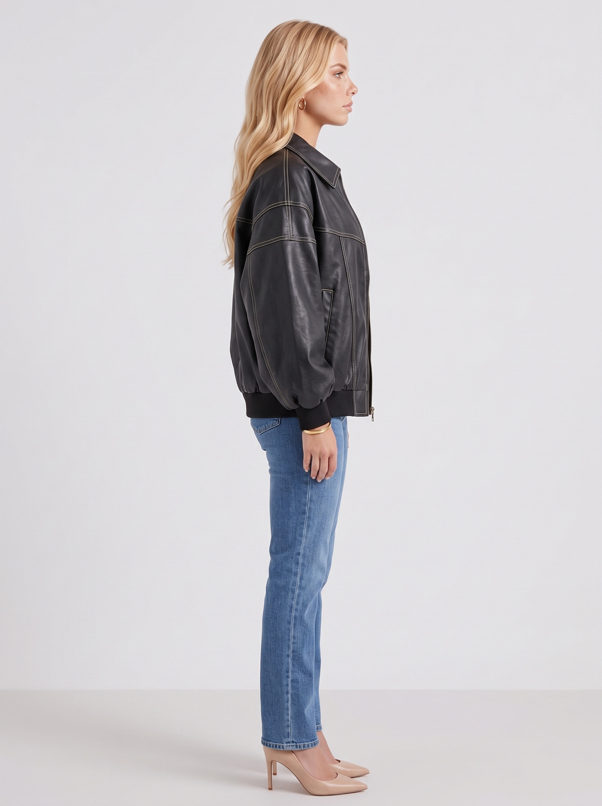 Esme Leather Bomber - Black