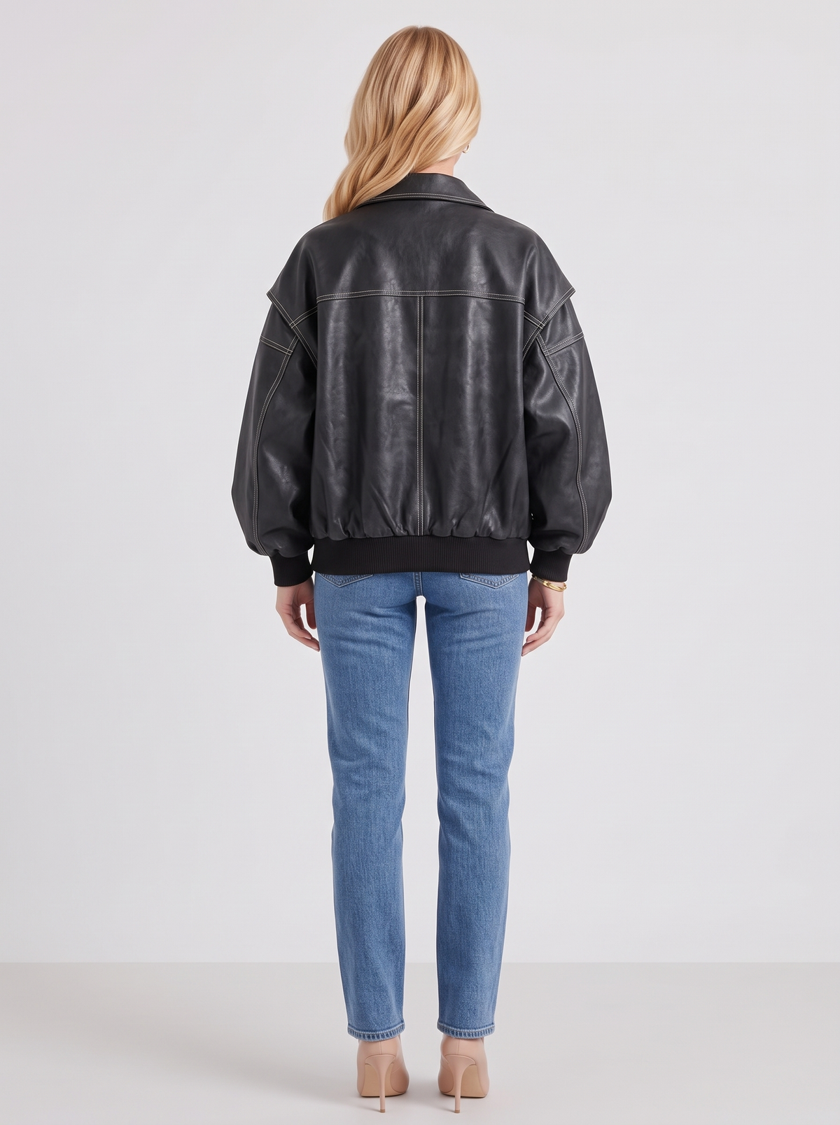 Esme Leather Bomber - Black