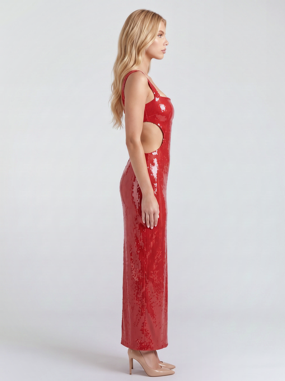 Estella Sequin Maxi Dress - Glossy Red