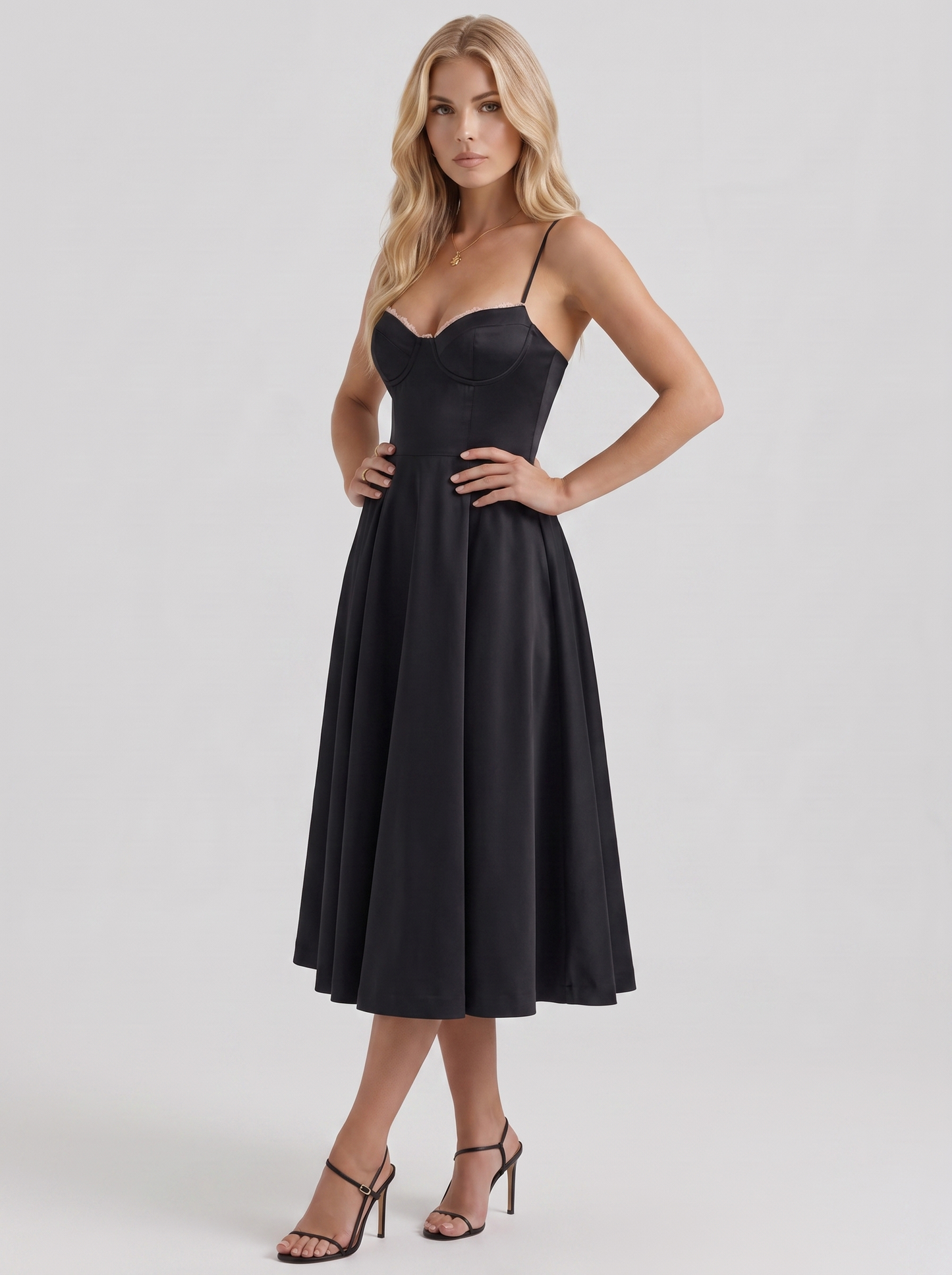 Estelle Sweetheart Corset Midi Dress - Black