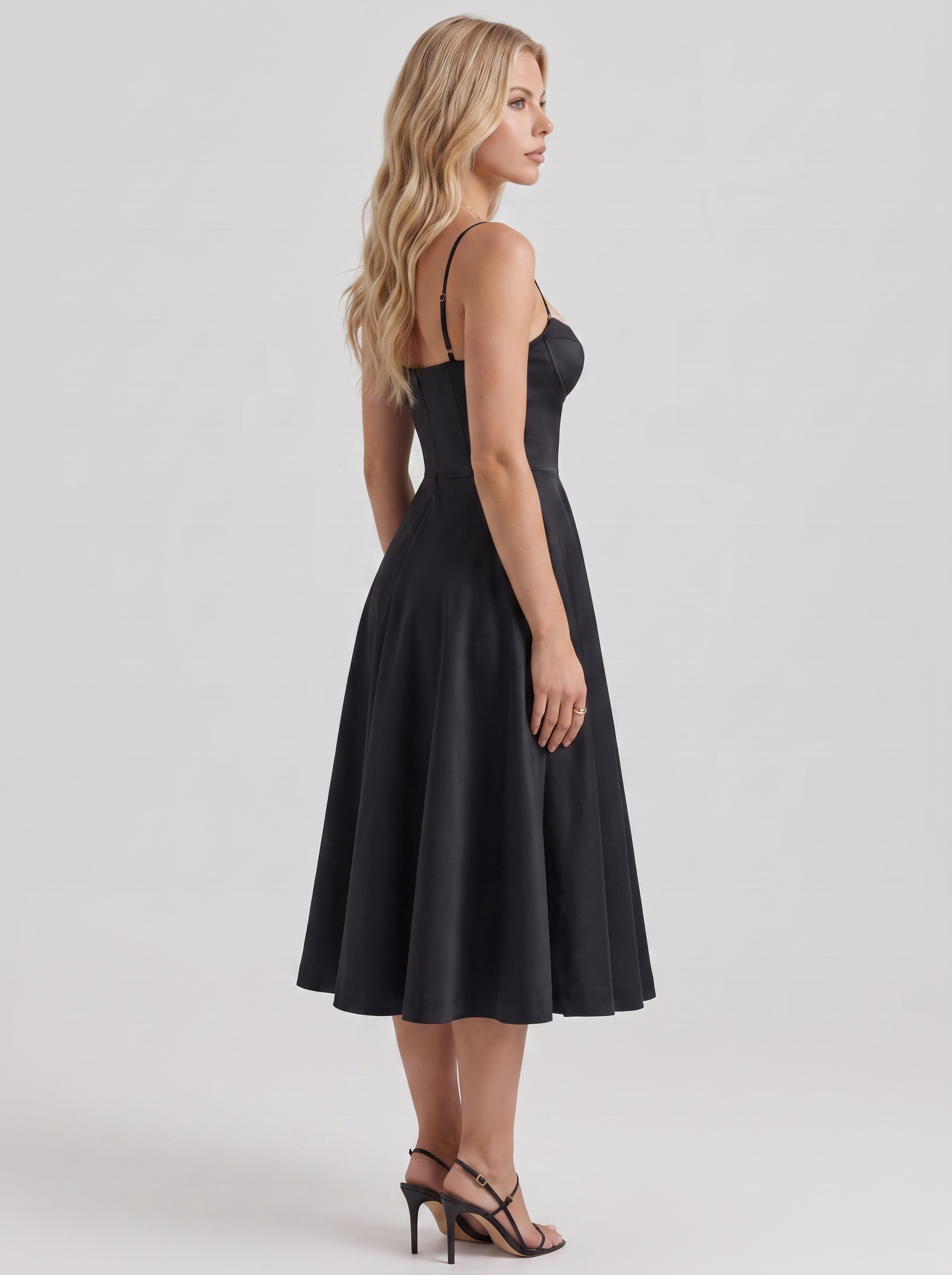 Estelle Sweetheart Corset Midi Dress - Black
