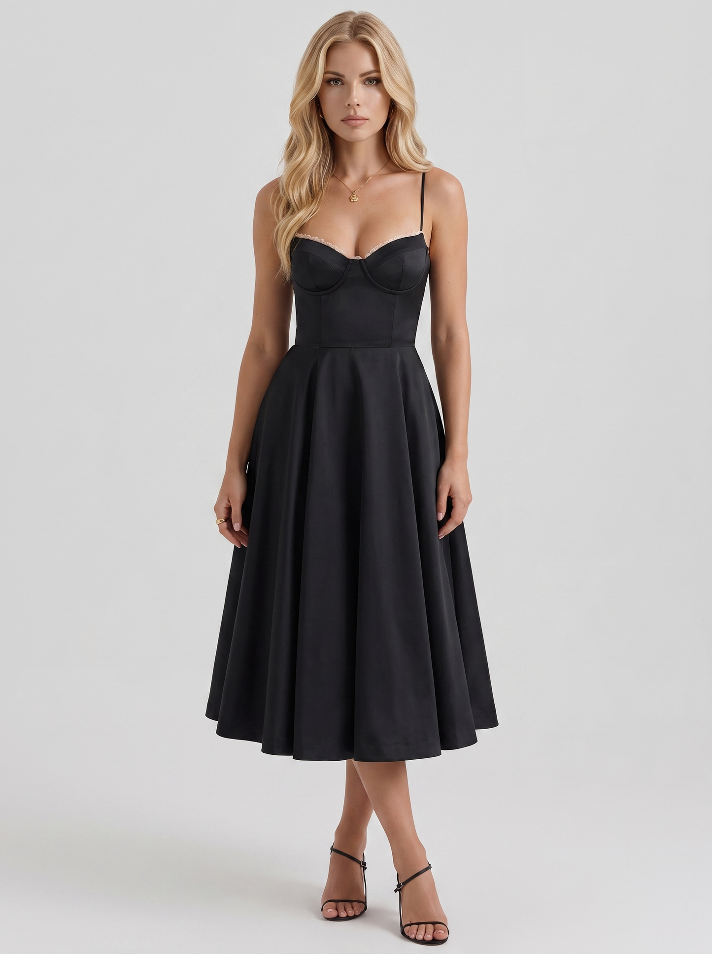 Estelle Sweetheart Corset Midi Dress - Black