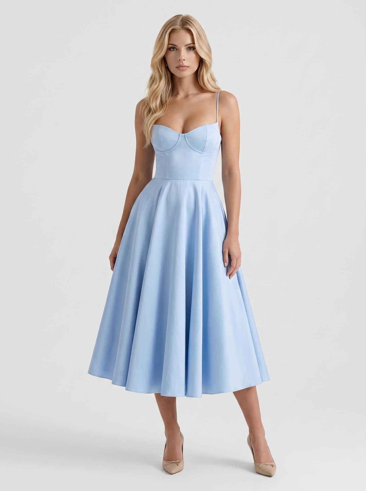 Estelle Sweetheart Corset Midi Dress - Blue