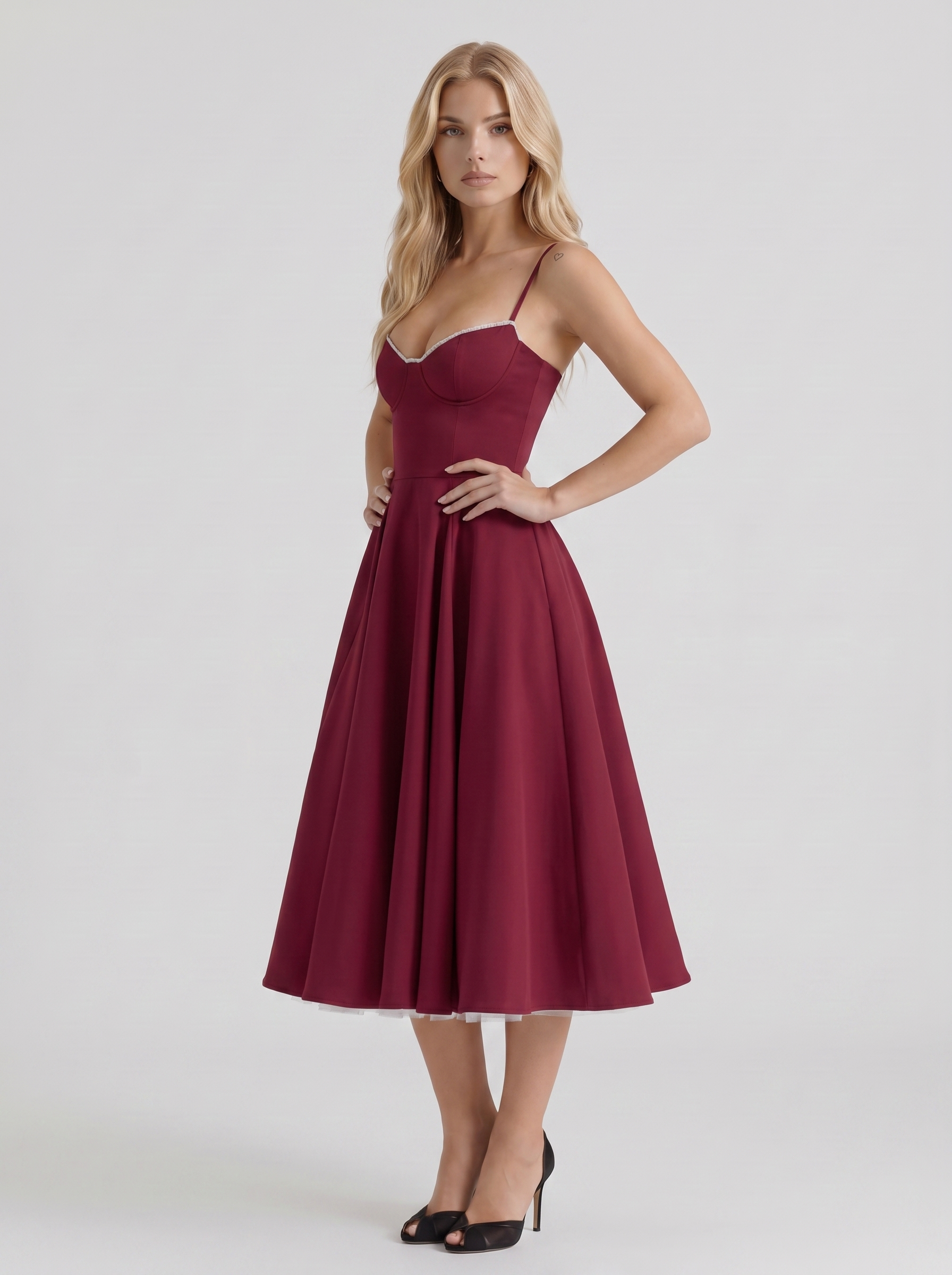 Estelle Sweetheart Corset Midi Dress - Burgundy