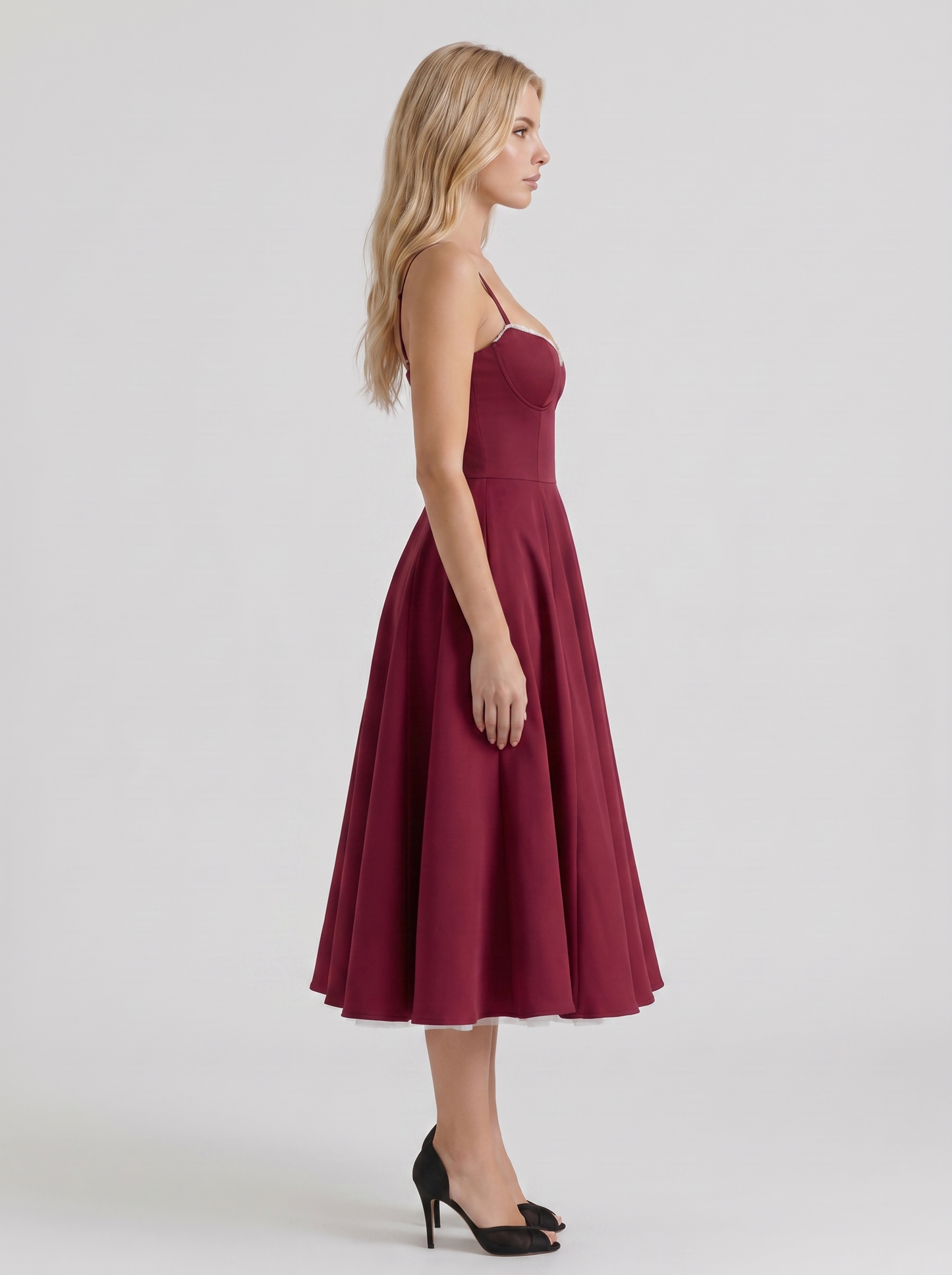 Estelle Sweetheart Corset Midi Dress - Burgundy