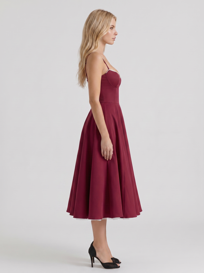 Estelle Sweetheart Corset Midi Dress - Burgundy
