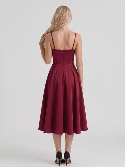 Estelle Sweetheart Corset Midi Dress - Burgundy