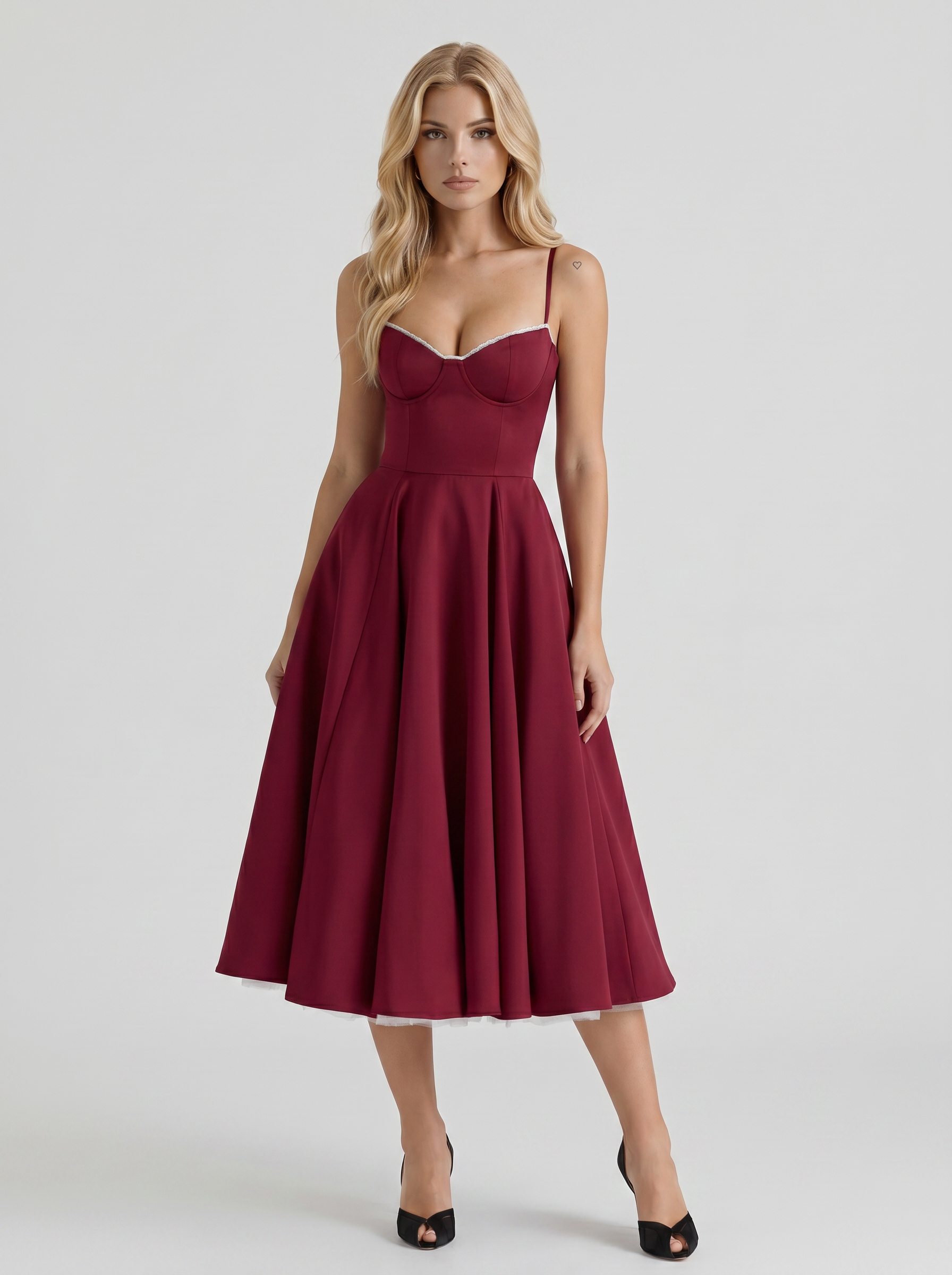 Estelle Sweetheart Corset Midi Dress - Burgundy