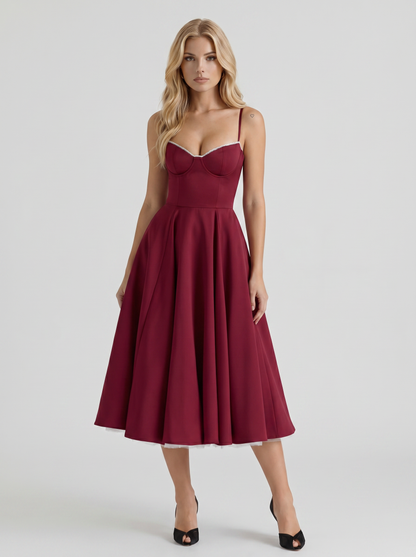 Estelle Sweetheart Corset Midi Dress - Burgundy