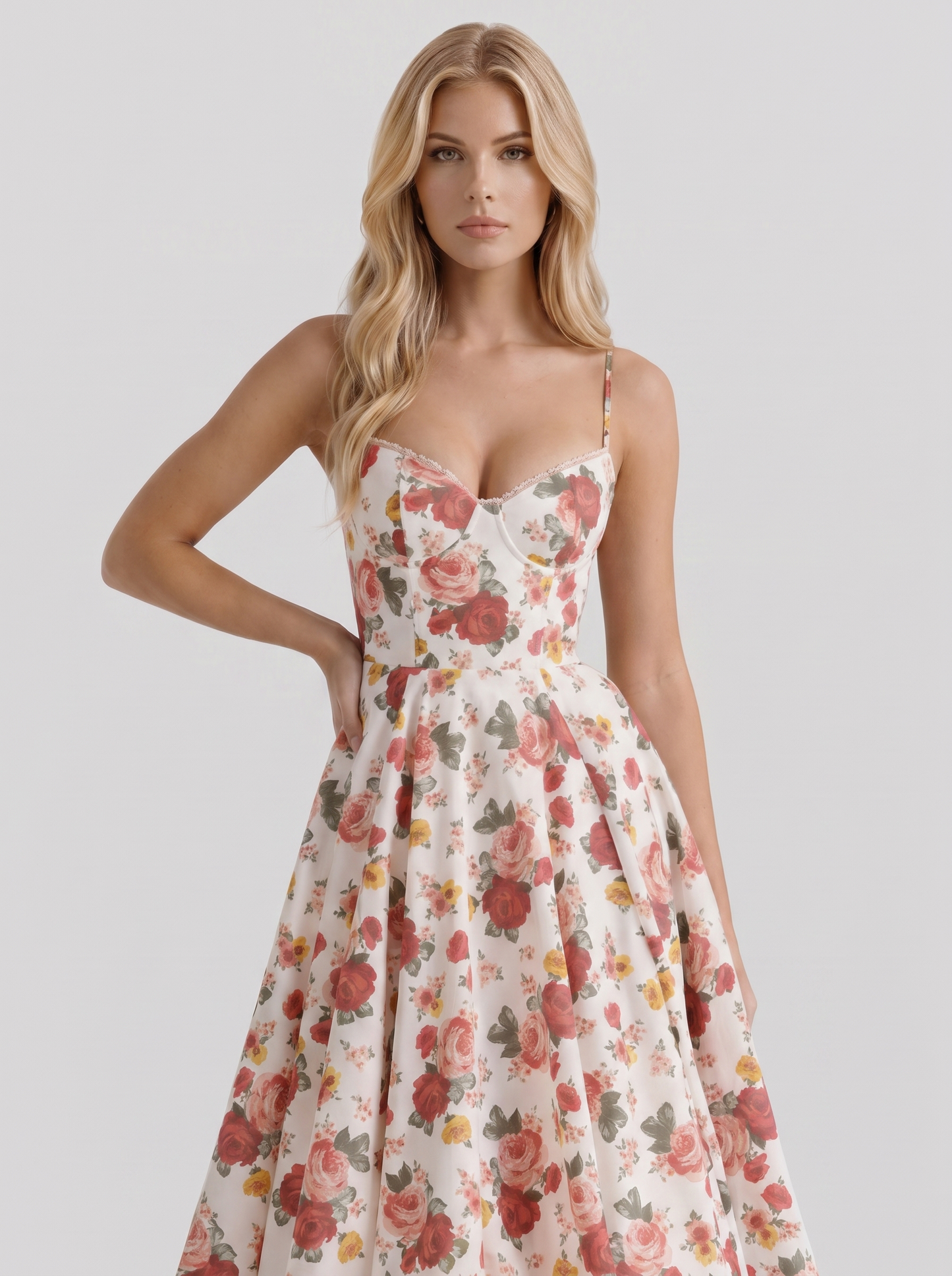 Estelle Sweetheart Corset Midi Dress - Floral