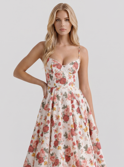Estelle Sweetheart Corset Midi Dress - Floral