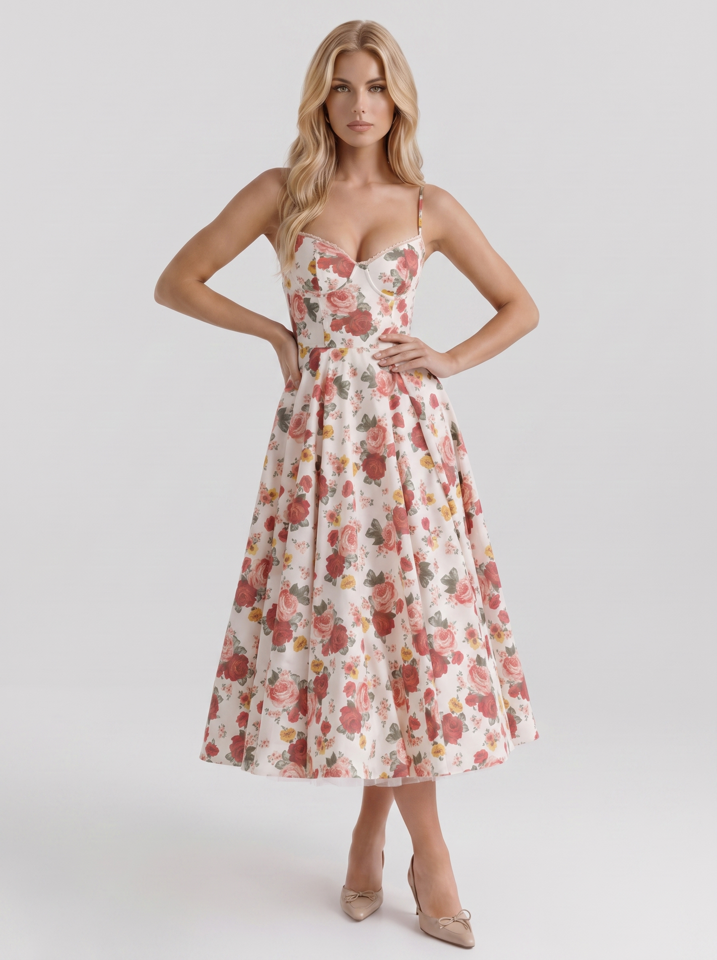 Estelle Sweetheart Corset Midi Dress - Floral