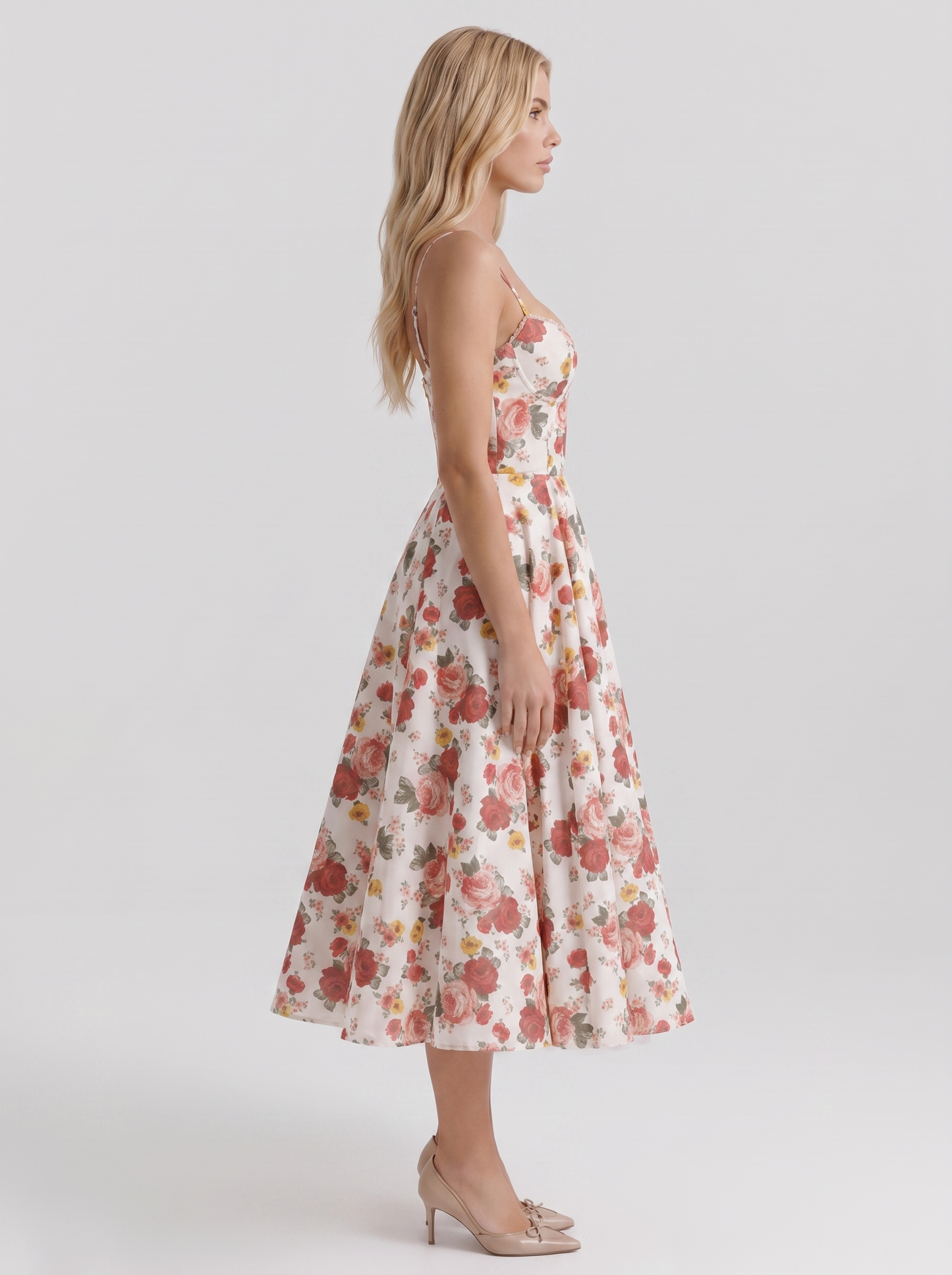 Estelle Sweetheart Corset Midi Dress - Floral