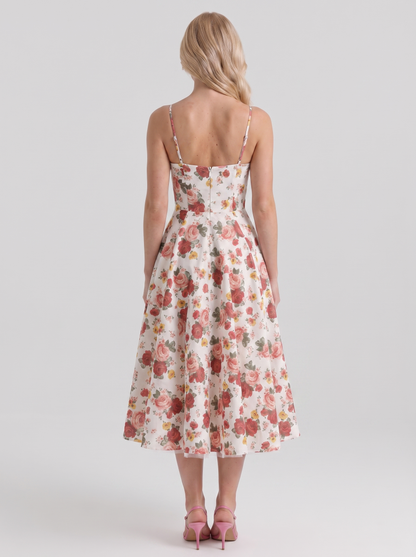 Estelle Sweetheart Corset Midi Dress - Floral