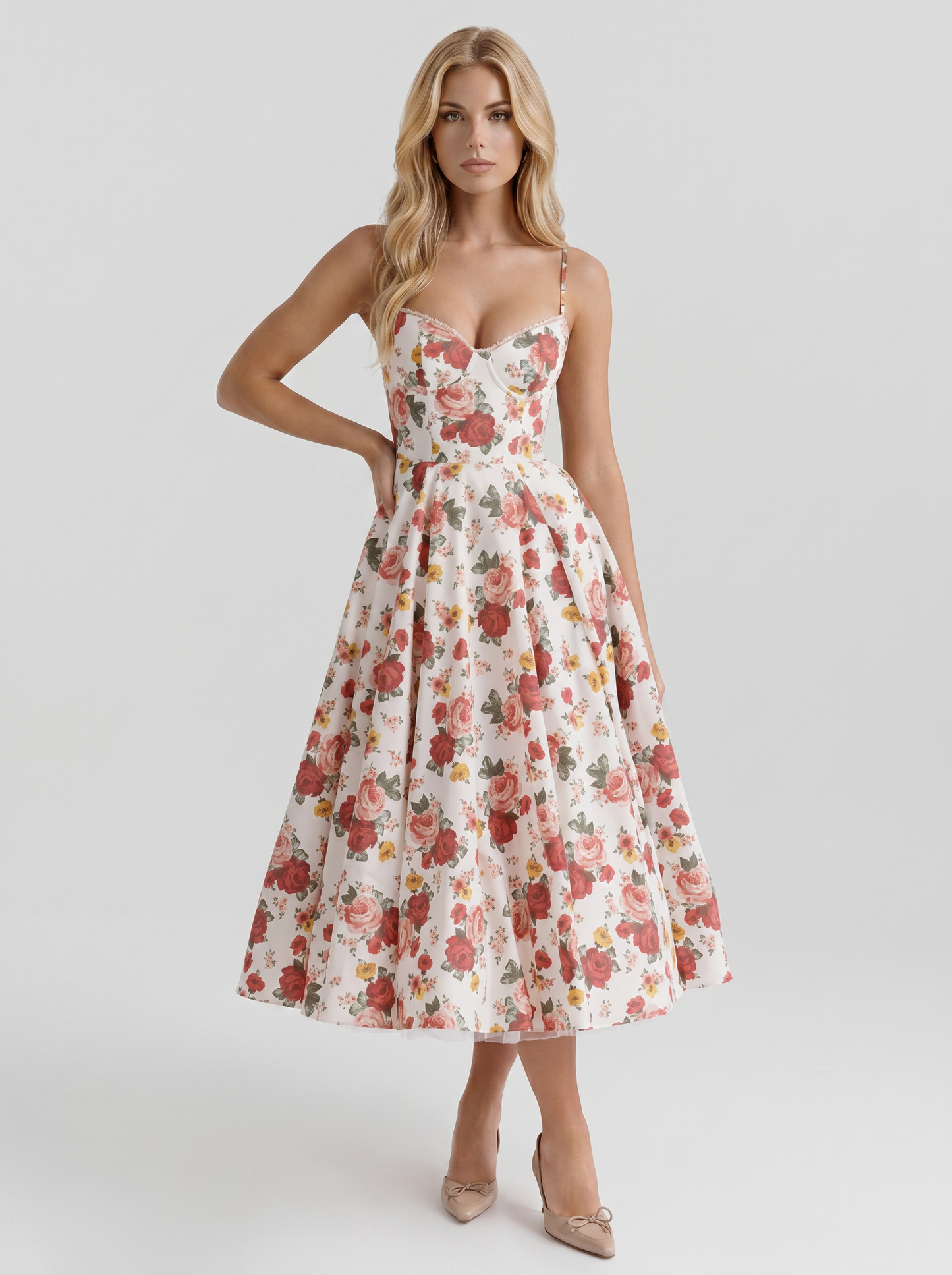 Estelle Sweetheart Corset Midi Dress - Floral