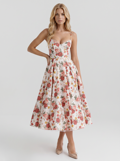 Estelle Sweetheart Corset Midi Dress - Floral