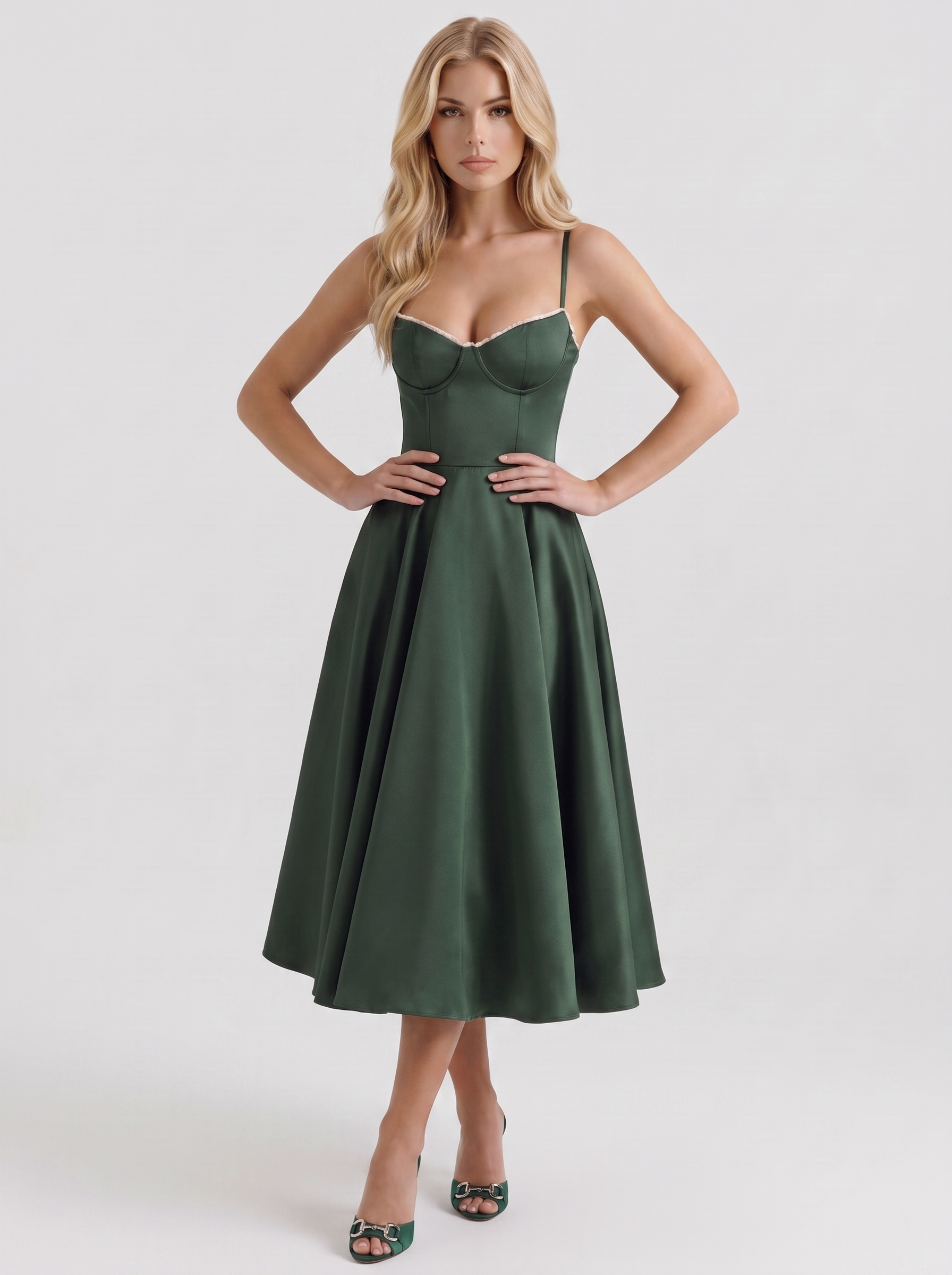 Estelle Sweetheart Corset Midi Dress - Forest Green