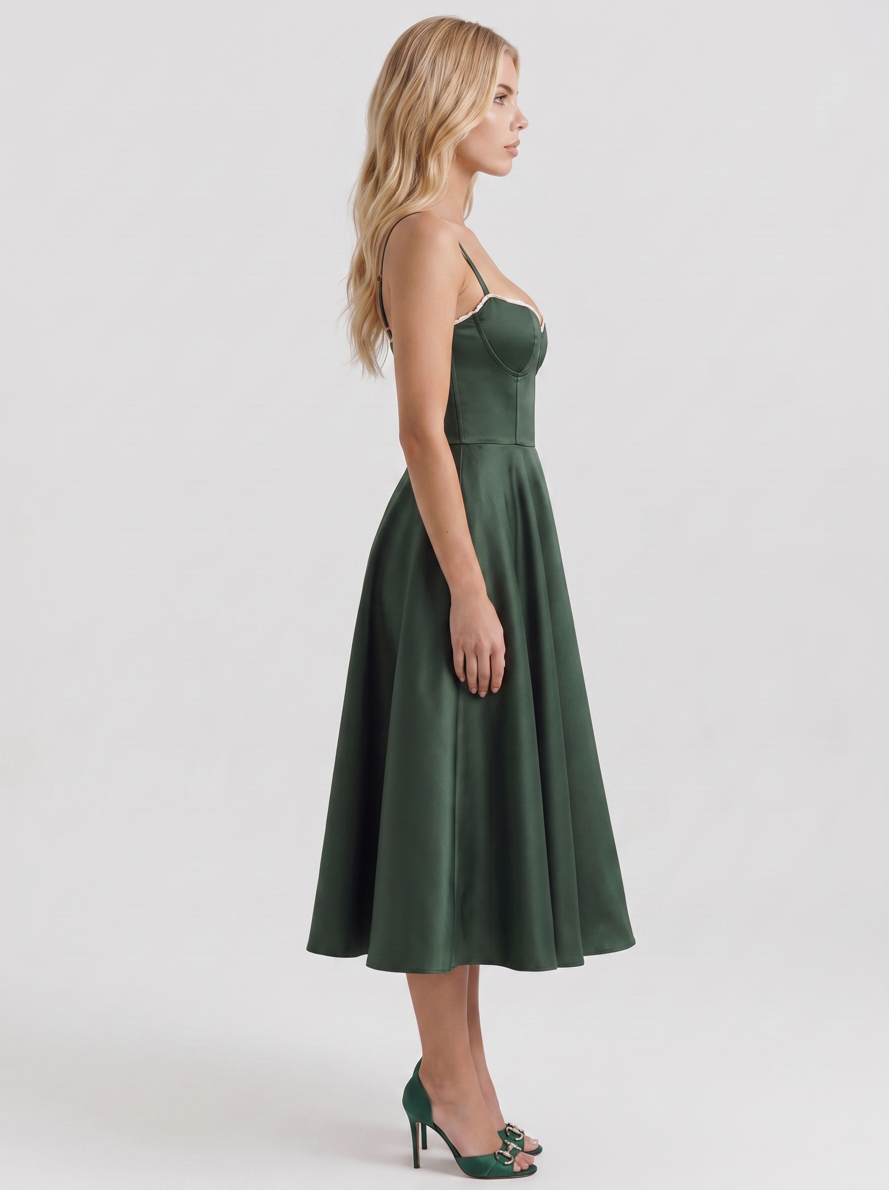 Estelle Sweetheart Corset Midi Dress - Forest Green