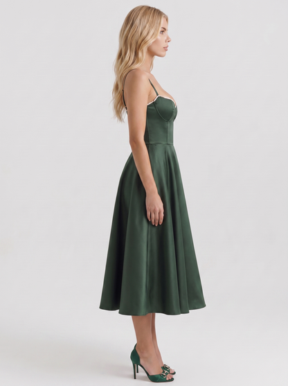 Estelle Sweetheart Corset Midi Dress - Forest Green