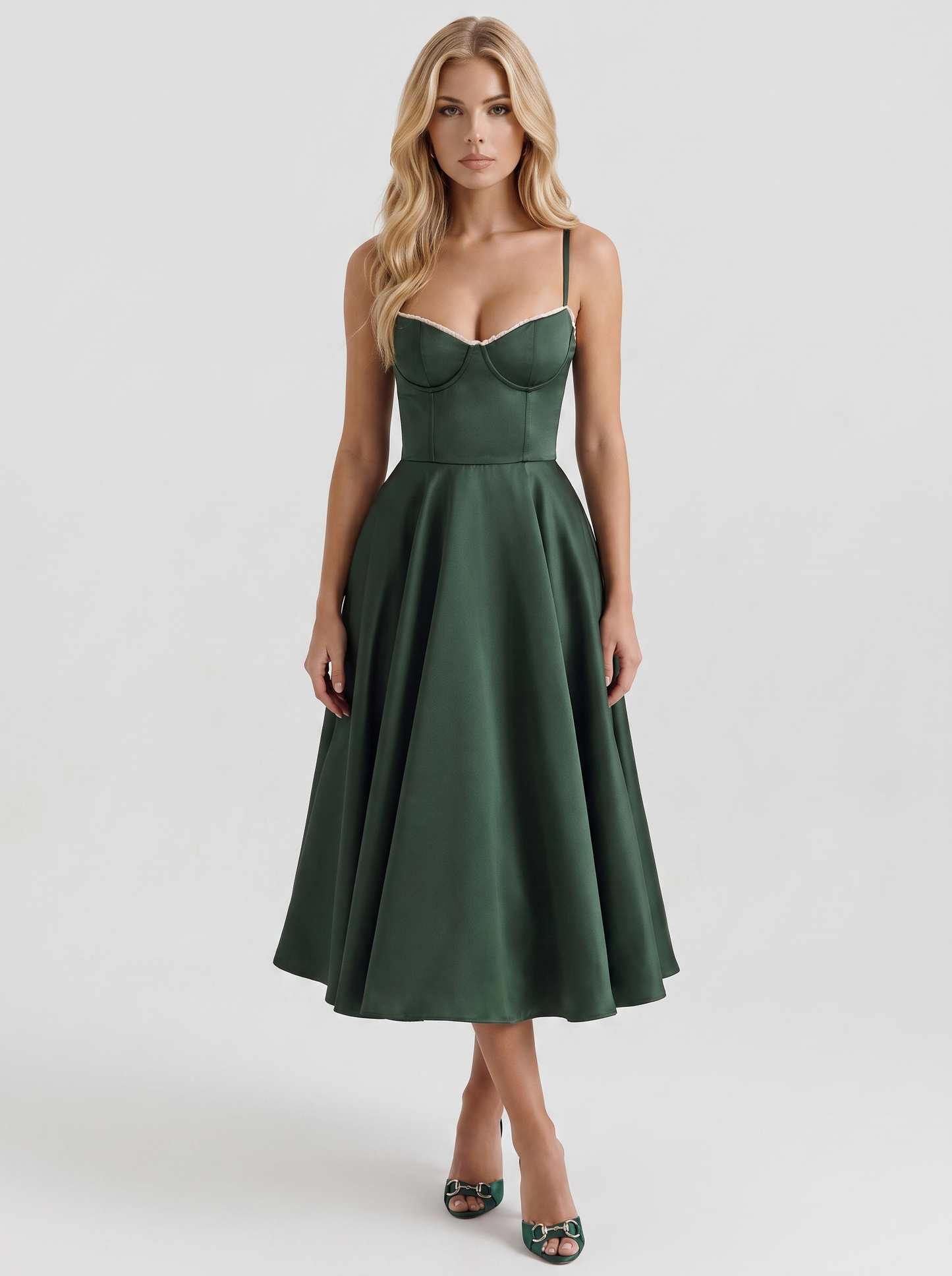 Estelle Sweetheart Corset Midi Dress - Forest Green