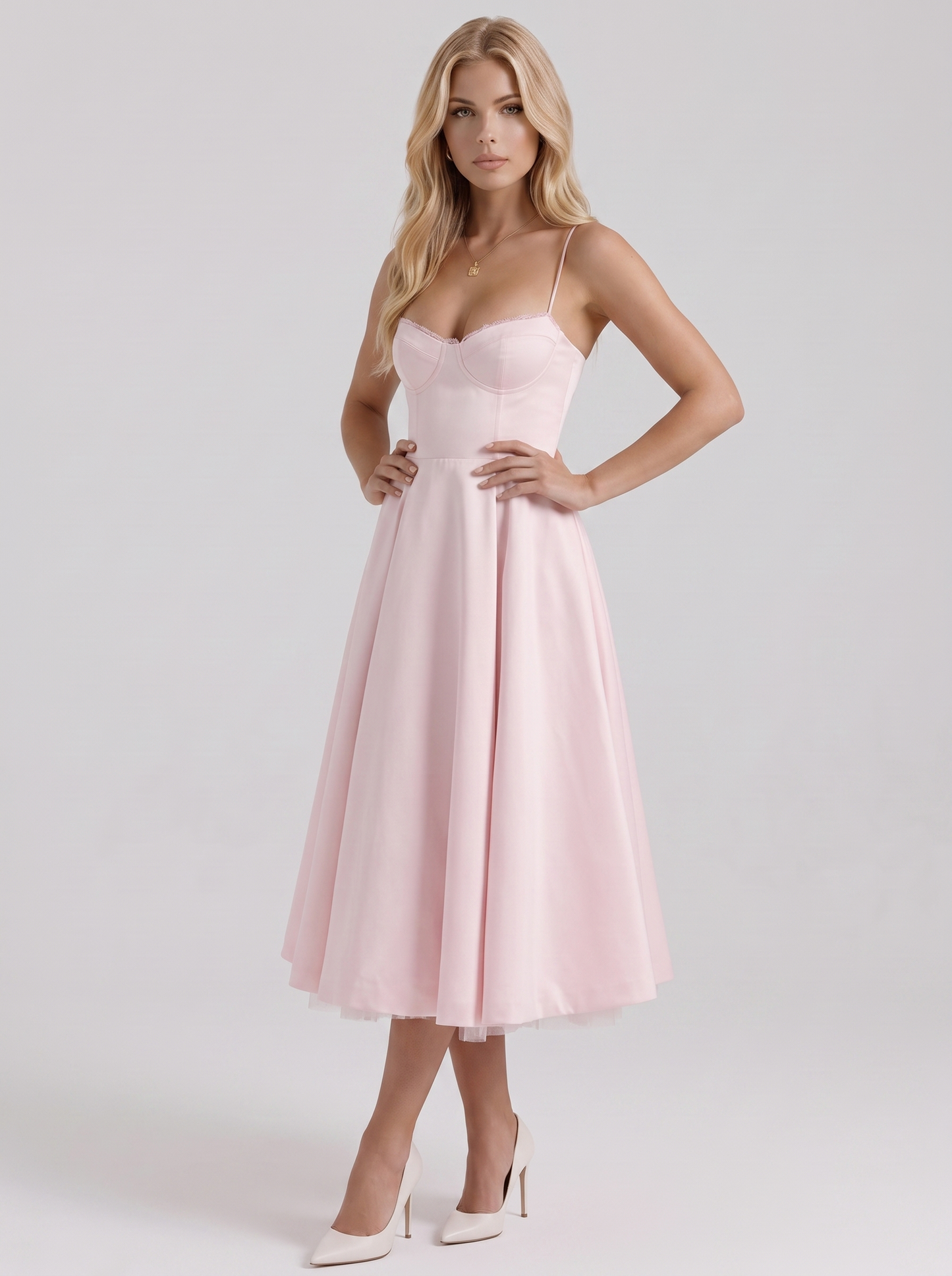 Estelle Sweetheart Corset Midi Dress - Pink