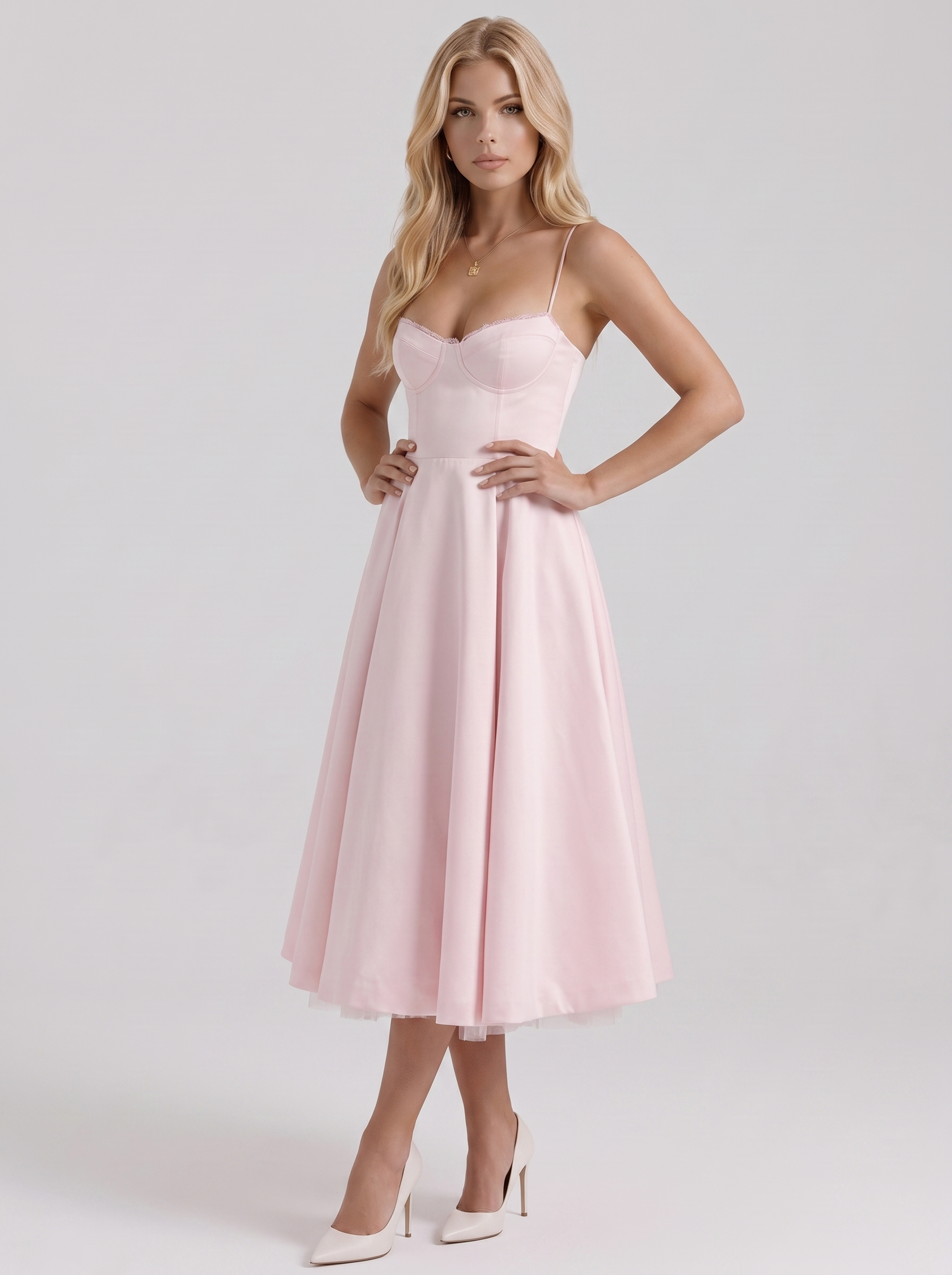 Estelle Sweetheart Corset Midi Dress - Pink