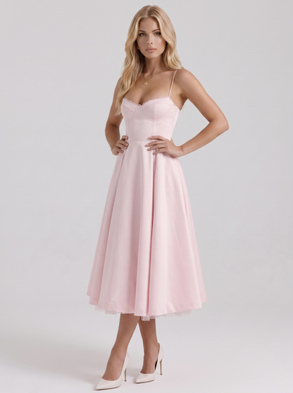 Estelle Sweetheart Corset Midi Dress - Pink