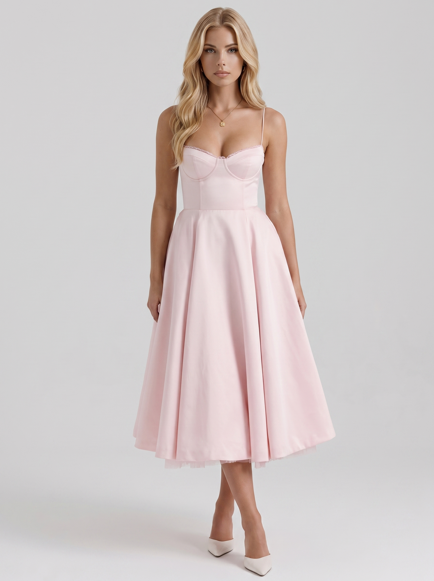 Estelle Sweetheart Corset Midi Dress - Pink