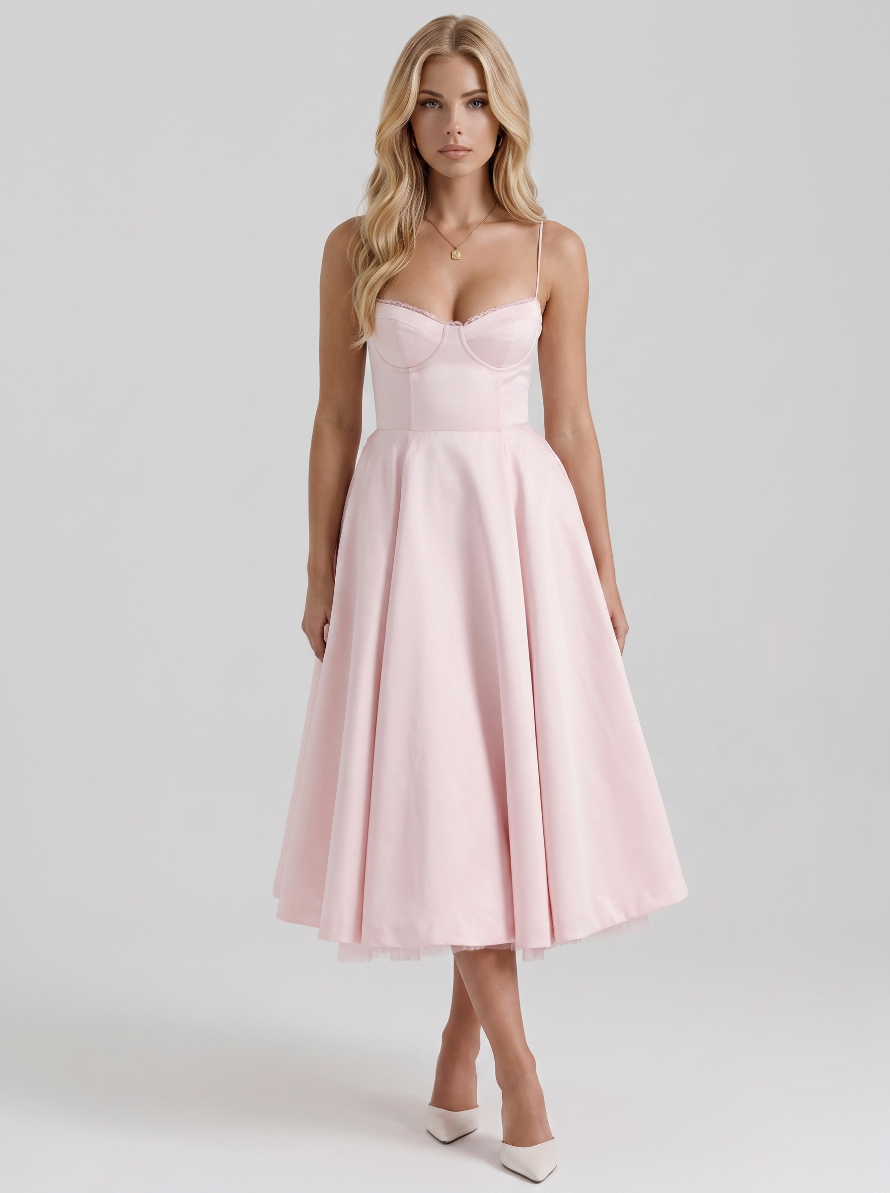 Estelle Sweetheart Corset Midi Dress - Pink