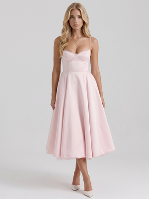 Estelle Sweetheart Corset Midi Dress - Pink