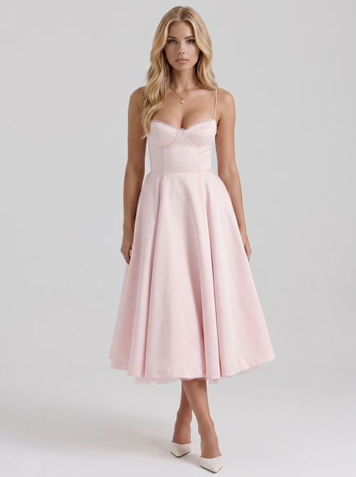 Estelle Sweetheart Corset Midi Dress - Pink