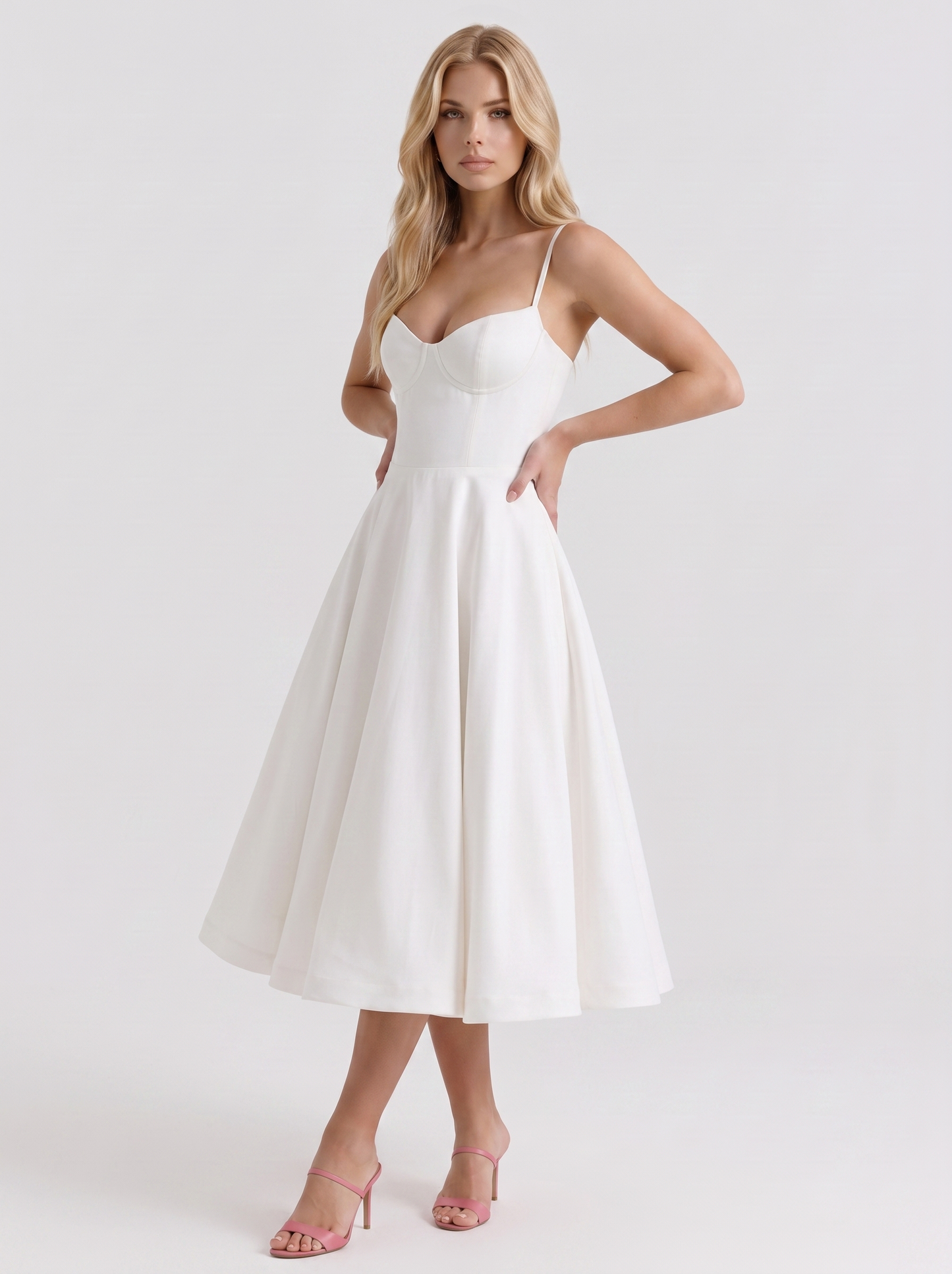 Estelle Sweetheart Corset Midi Dress - White