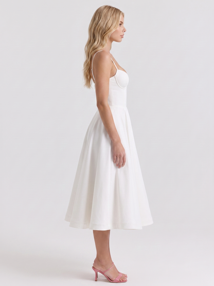 Estelle Sweetheart Corset Midi Dress - White