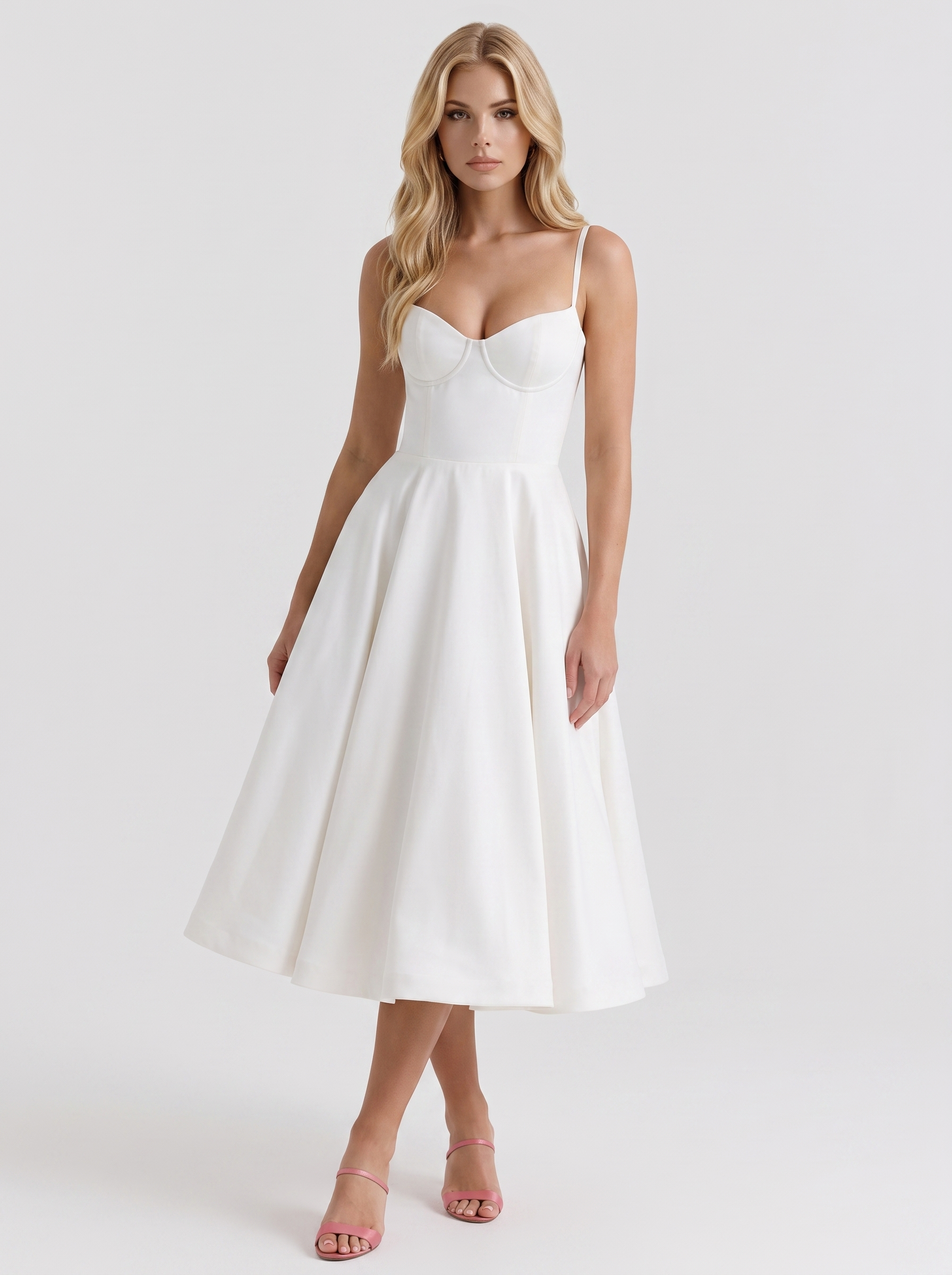 Estelle Sweetheart Corset Midi Dress - White