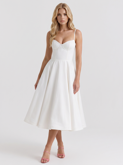 Estelle Sweetheart Corset Midi Dress - White