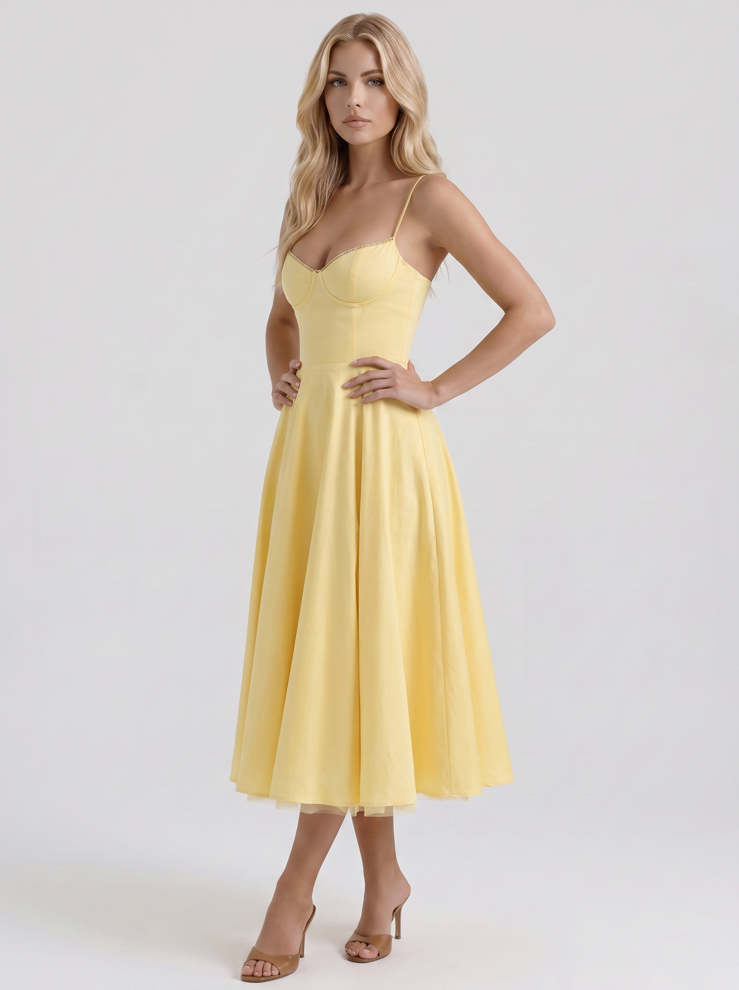 Estelle Sweetheart Corset Midi Dress - Yellow